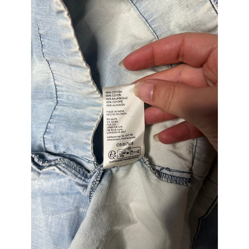 Free People Smocked Bleached Denim Find Me Now Mini Dress Long Sleeve Buttons XS - Picture 6 of 6